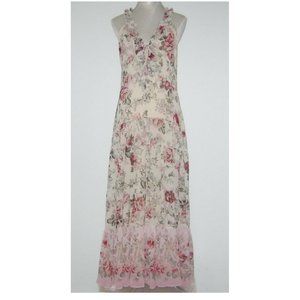 NWT Secret Mission EMMELINE Ruffle Trim CHIFFON Maxi Dress Women L MSRP $528